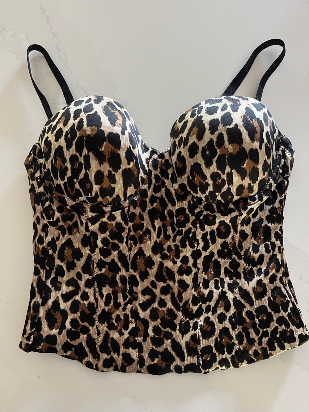 Vintage Victoria's Secret BACK OFF BABY Push Up Leopard Low Back Bustier Bra 34C
